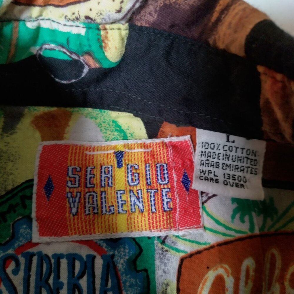 Sergio Valente Beer Shirt Men Large Black Party Brew Bottles Aloha Button Up - Picture 6 of 10